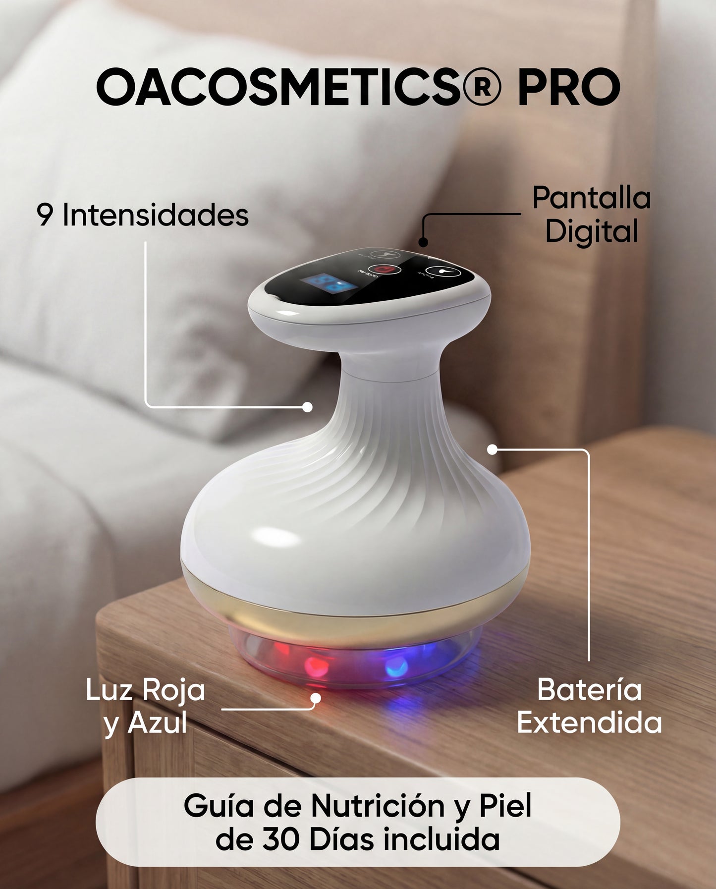 ÔA SculptGlow™ –Masajeador Anticelulítico por Succión Dinámica Inteligente con Vacío Eléctrico, Luz de Alta Energía y Terapia Reafirmante Corporal